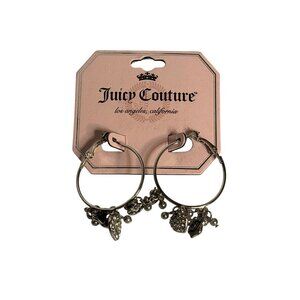 Juicy Couture Oversized Gold Hoop Earrings Heart Locket Charm Rhinestone NWT